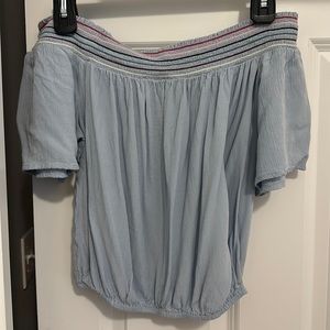 Blue on or off the shoulder top